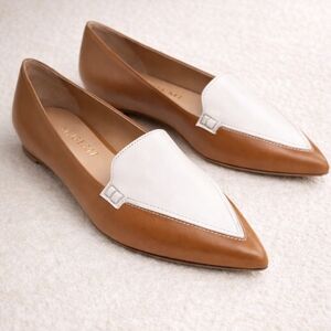 M. Gemi Gia Pointed Toe Loafer Tan White Italian Leather EU 39.5
